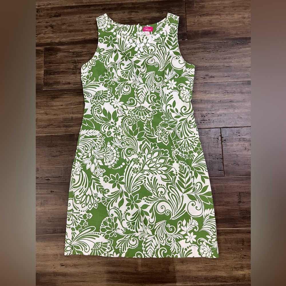 Ladies pappagallo green & white beaded sleeveless summer sheath dress sz 12